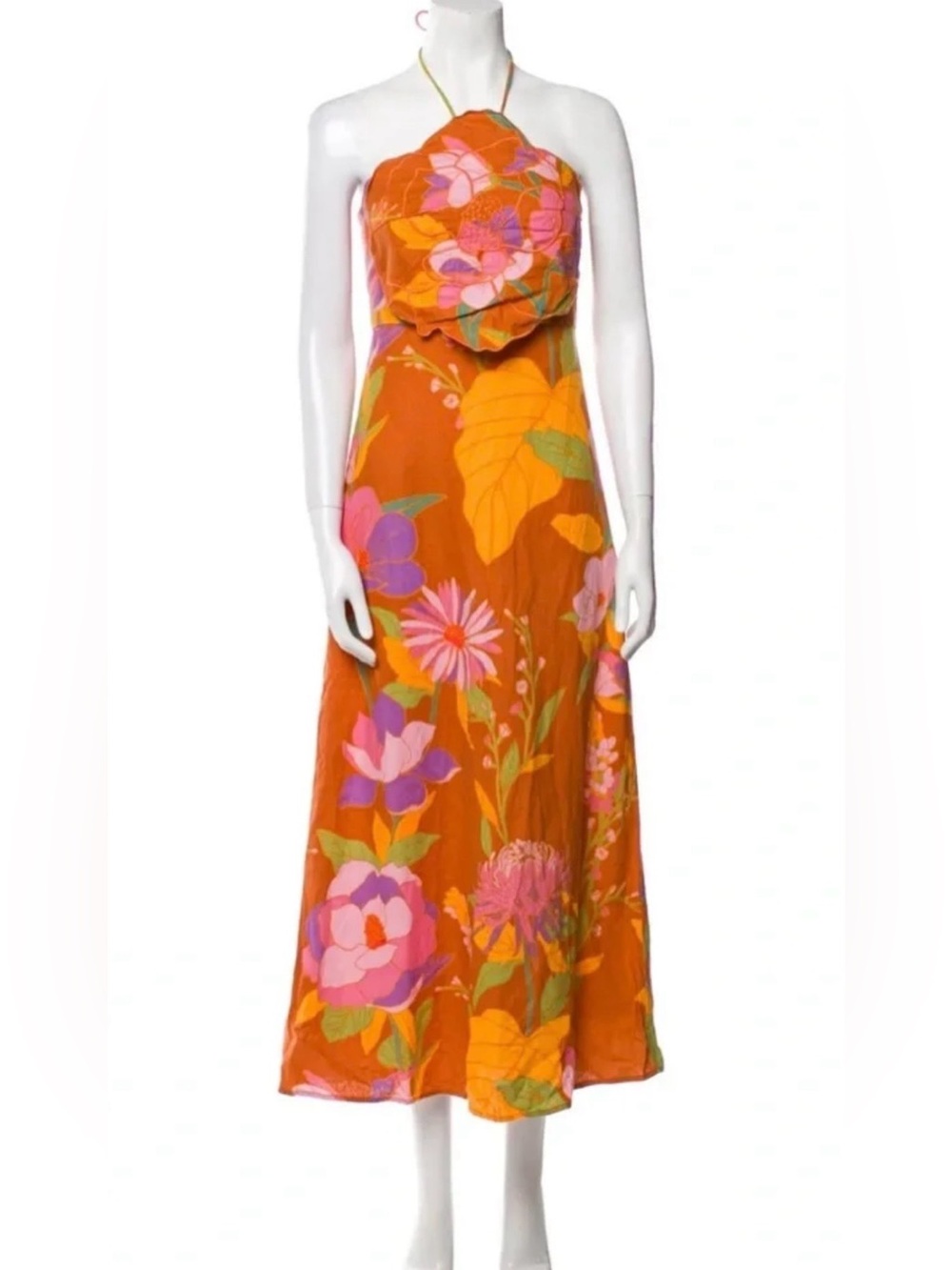 Caroline Constas Women's Farm Dress S  Anthropologie Cotton Rio Linen Midi Brown